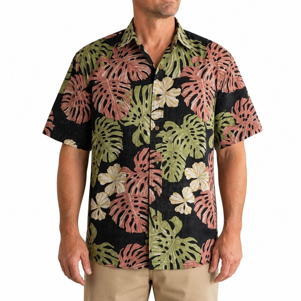 Cooke Street Hawaiian Shirt Medium Floral Tropical Leaf Fronds Reverse Print